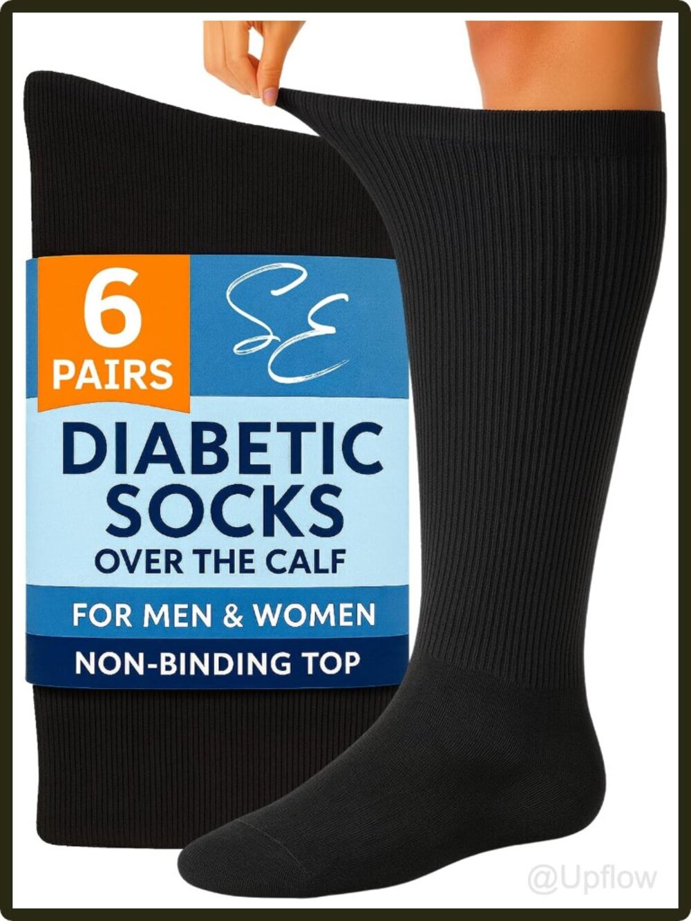 Men's Women's Over-The-Calf Diabetic Socks Non-Binding Cotton Knee High 6 Pairs
